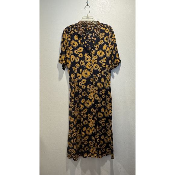 Vintage Carole Little Floral Print Navy Orange Jumpsuit Artsy Cropped Wide Leg - Picture 1 of 8